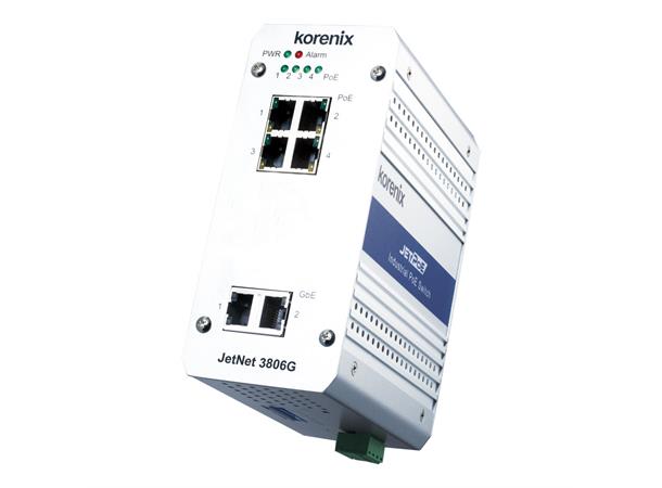 Korenix JetNet 3806G PoE Switch, 4Tx+2G, DC Boost